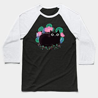 Cute black cat with flowers Baseball T-Shirt